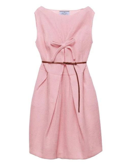 Robe Plissée À Détail De Nœud Prada en coloris Pink