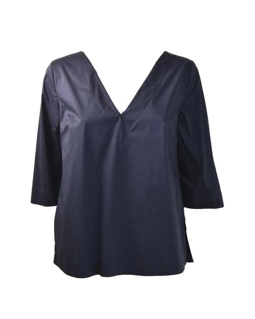 Liviana Conti Blue V-Neck Box-Pleat Top
