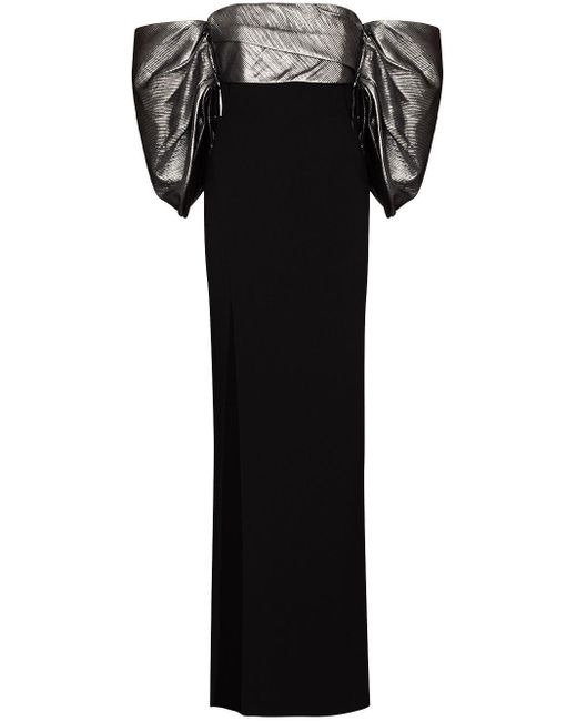 Solace London Black Luna Off-the-shoulder Gown