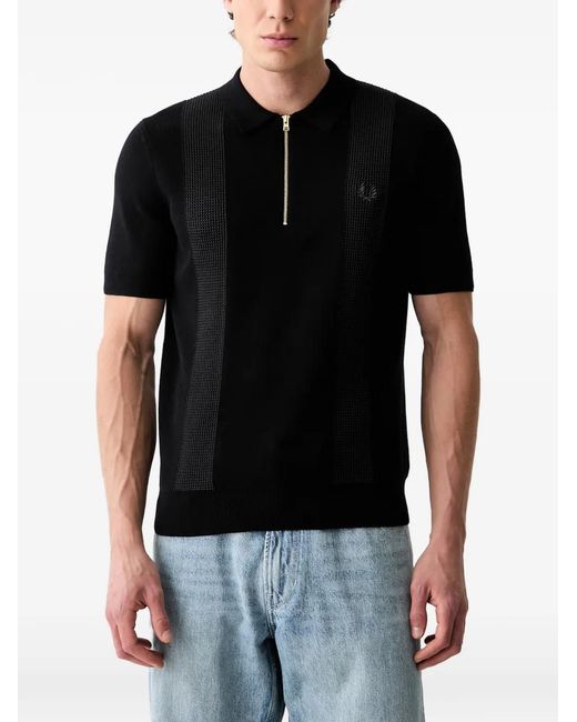 Fred Perry Black Zip-Fastening Polo Shirt for men
