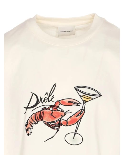 Drole de Monsieur T-Shirt Met Grafische Print in het White voor heren