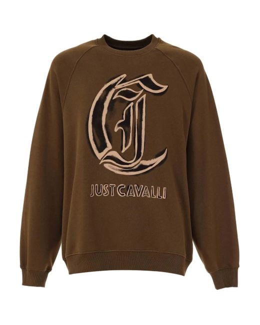 Just Cavalli Brown Logo-Print Raglan Sweatshirt for men