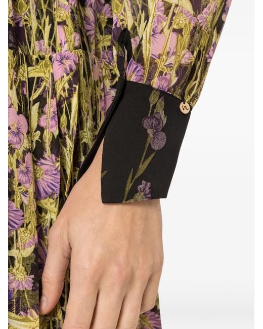 Nissa Natural Pleated Printed Midi Dress