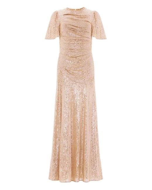 Needle & Thread Natural Sequin-Embellished Ruched Dress