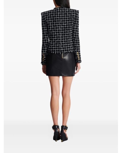 Balmain Black Frayed Button Tweed Jacket