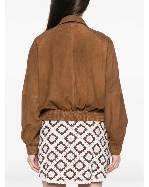 Chaqueta De Piel Con Bolsillos De Solapa Maje de color Brown