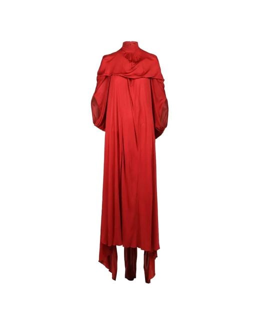 Valentino Garavani Red High-Neck Draped Maxi Dress