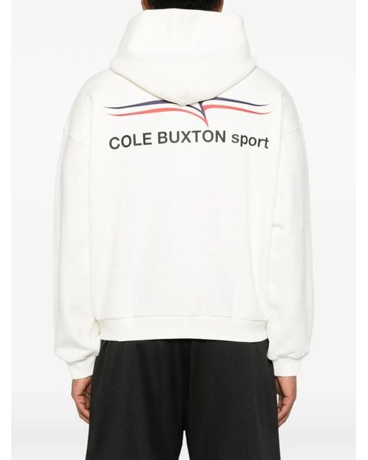 Cole Buxton White Logo-Print Zip-Up Hoodie for men