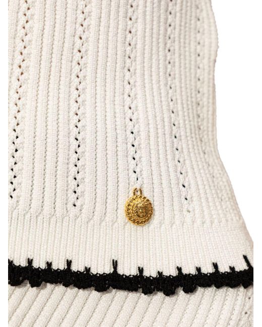 Balmain White Pointelle-knit Short-sleeve Top