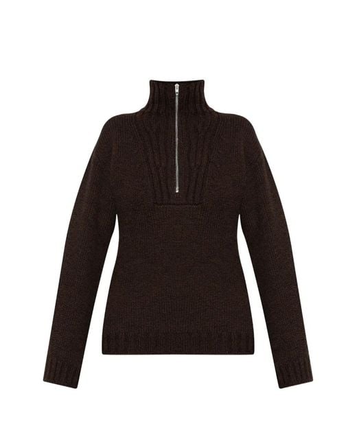 Jil Sander Black Half-Zip Ribbed-Knit Sweater