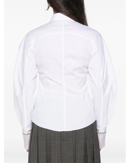 Brunello Cucinelli White Puff-Sleeve Button-Down Shirt
