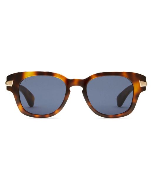 Gucci Blue Tortoiseshell-effect Oval-frame Sunglasses for men