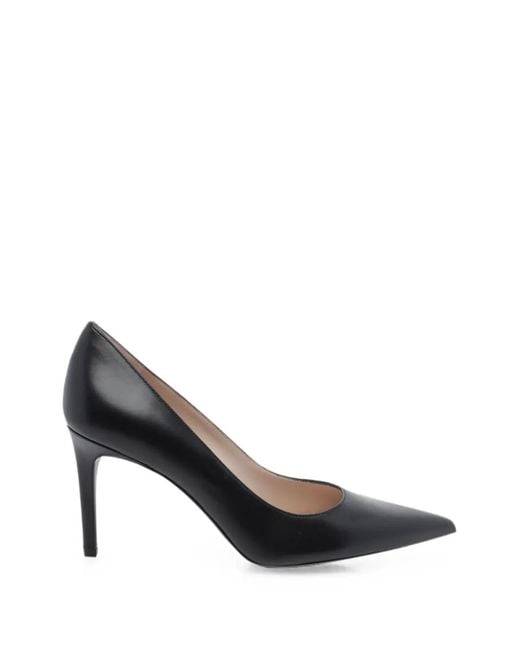 Stuart Weitzman Black Pointed-Toe Leather Pumps