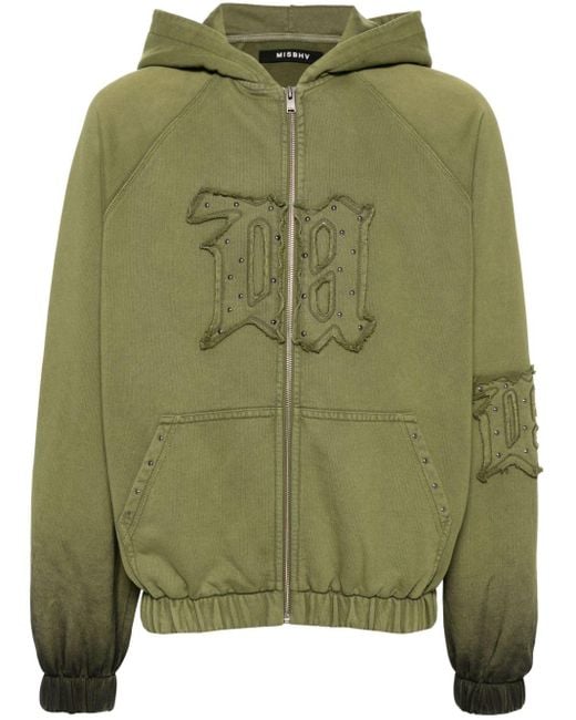 M I S B H V Green Logo-patch Zip-up Cotton Hoodie for men