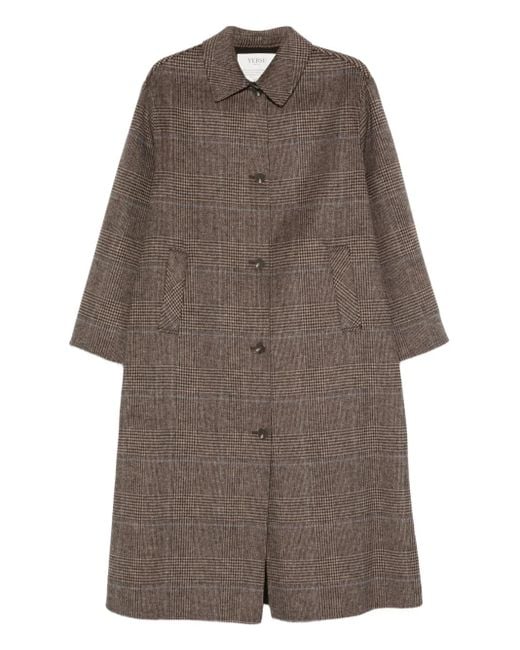 Yerse Brown Check-Print Buttoned Coat