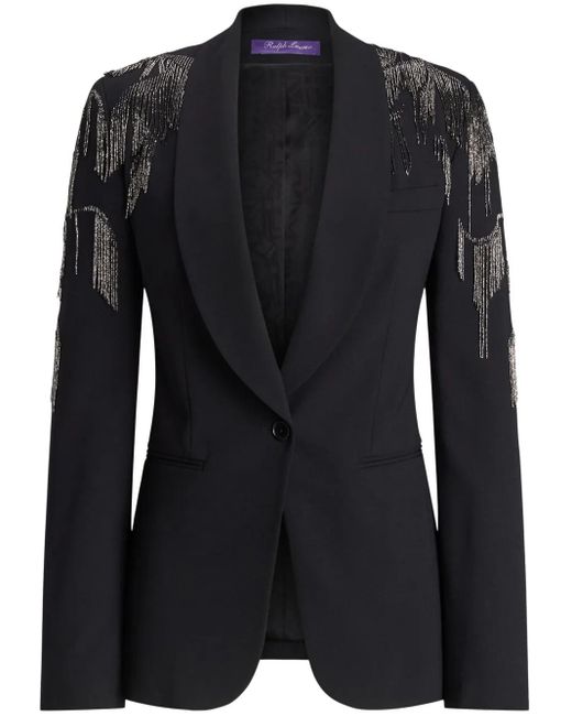 Ralph Lauren Blazer Met Franje Detail En V-Hals in het Black