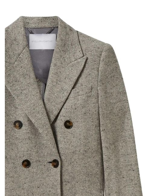 Stella McCartney Gray Double-Breasted Tweed-Pattern Coat