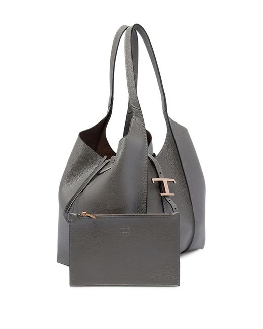 Tod's Gray T Timeless Small Leather Shopping Bag