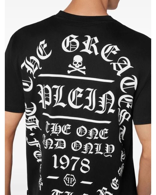 Philipp Plein Black Graphic-Print Cotton T-Shirt for men