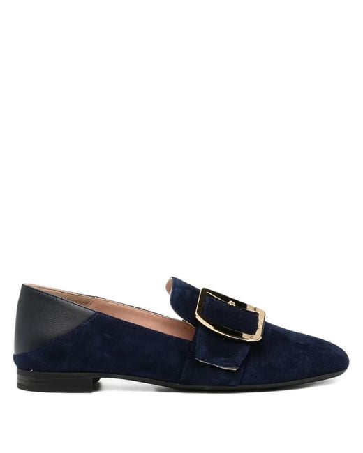 Bally Blue Buckle Strap Loafers