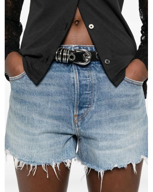 Alexander Wang Blue Distressed Logo Bite Shorts