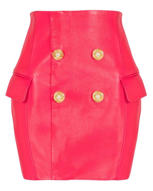 Balmain レザー ミニスカート Pink