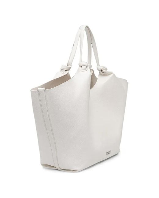 DKNY White Paula Commuter Logo-Plaque Knotted Tote Bag