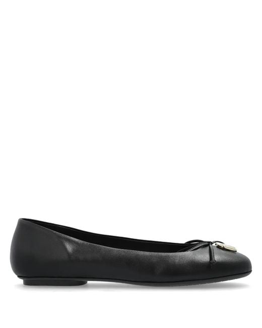 Furla Black Logo-Plaque Bow-Detail Ballet Flats