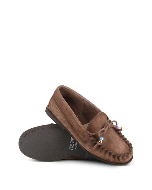 Alexander Hotto Brown Beaded-Embellishment Tie Loafers