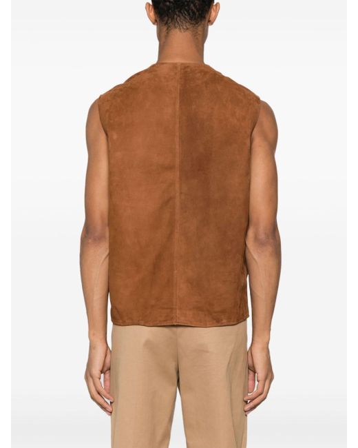 Tagliatore Brown V-Neck Leather Waistcoat for men
