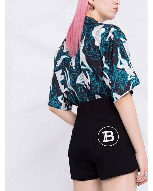 Balmain Black Logo Print Knit Shorts