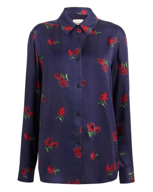 Khaite Blue Rose-Print Button-Down Shirt