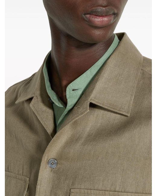 Zegna Green Oasi Long-sleeve Linen Overshirt for men