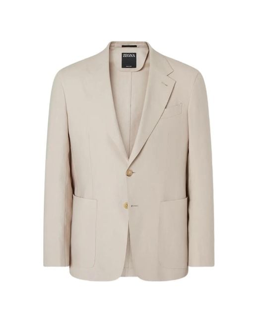 Zegna Natural Single-Breasted Patch-Pocket Blazer for men