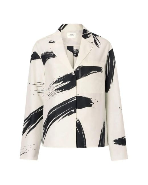 Loulou de Saison White Sana Cuban Collar Print Shirt