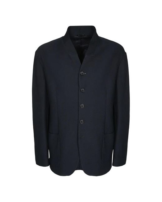 Giorgio Armani Blue Honeycomb-Knit Stand-Collar Blazer for men