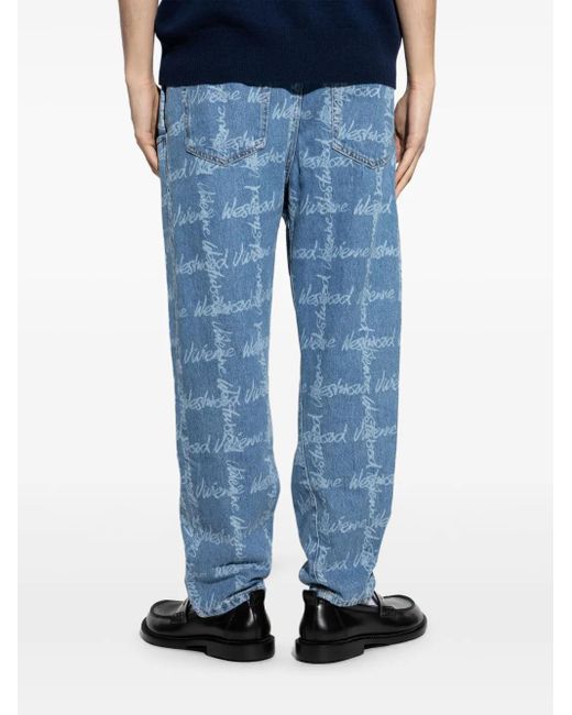 Vivienne Westwood Blue Relaxed Fit Cornflower Jeans With All-Over Logo Print for men