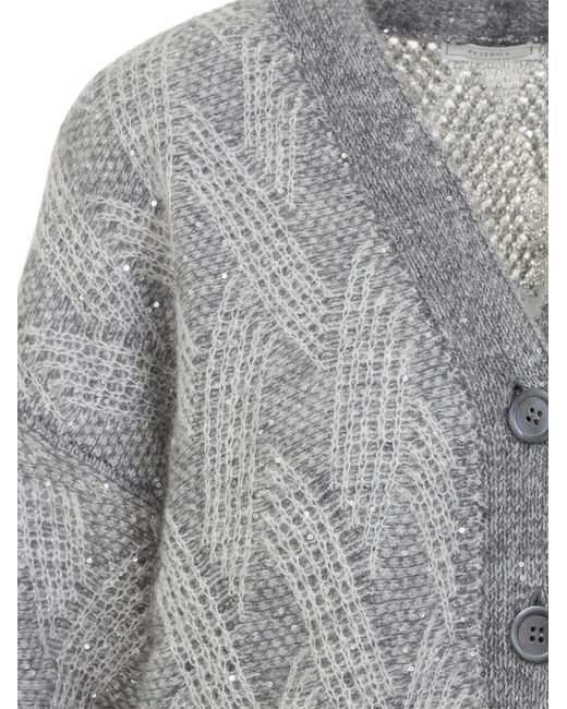 Peserico Gray Sequin-Embellished Cardigan