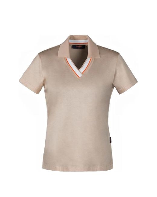 Moorer Natural Esker-Jcg Striped-Trim Polo Shirt