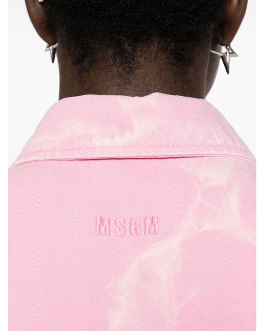 MSGM Pink Bleached-effect Denim Shirt