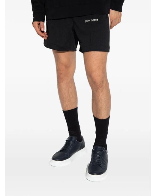 Palm Angels Black Logo-Print Side-Stripe Shorts for men