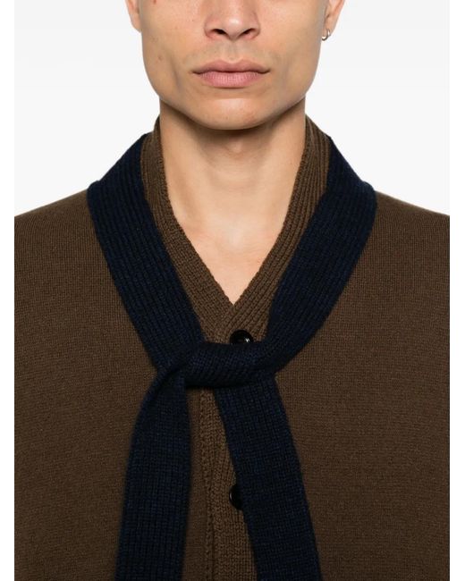 Sacai Brown Scarf-Detail Buttoned Cardigan for men