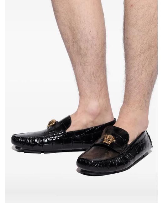 Versace Black Medusa Leather Driver Shoes for men