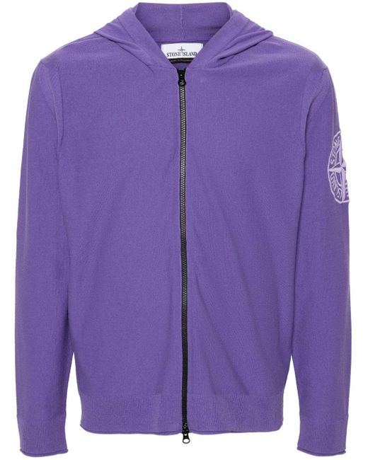 Stone Island Purple Compass-embroidered Hooded Cardigan for men