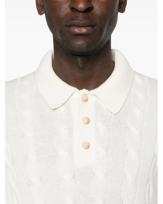 Gran Sasso White Cable-Knit Logo Sweater for men