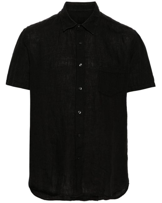 120% Lino Black Classic-collar Linen Shirt for men
