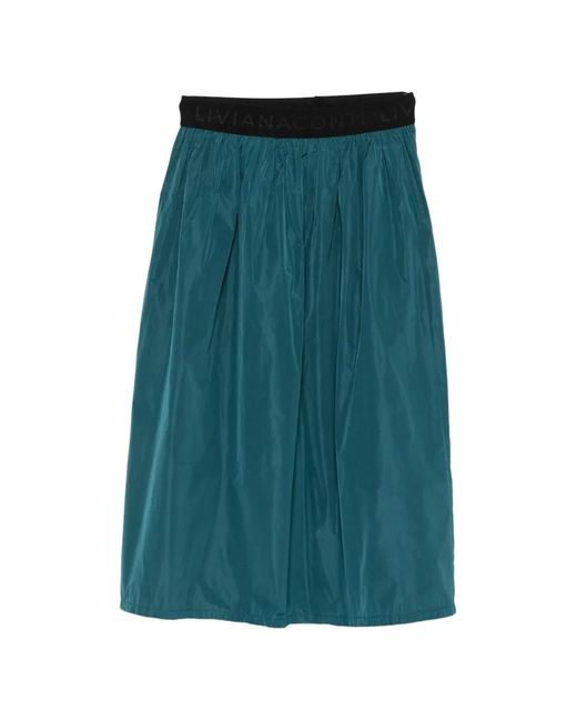 Liviana Conti Green Logo-Waistband Midi Skirt