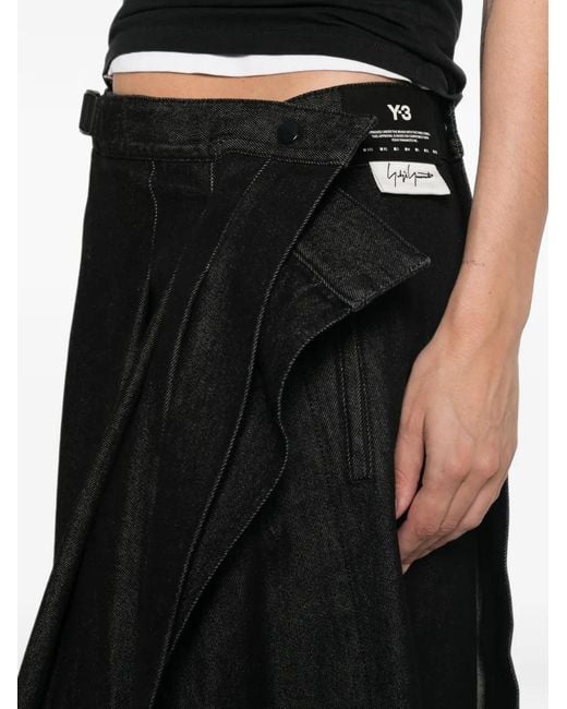 Y-3 Black Asymmetric Pleated Midi Skirt