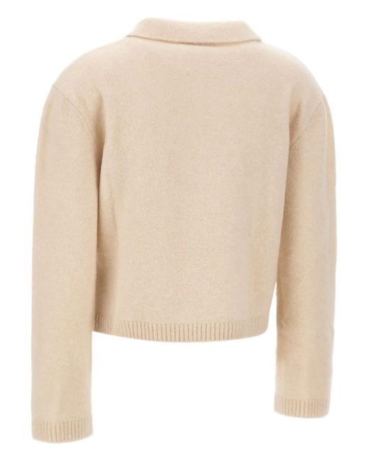 Laneus Natural Long-Sleeve Ribbed Polo Top