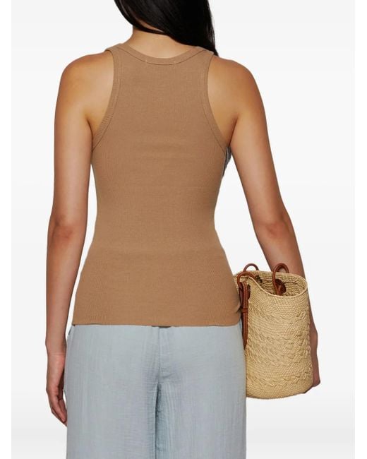 ÉTERNE Brown Ribbed High-Neck Tank Top